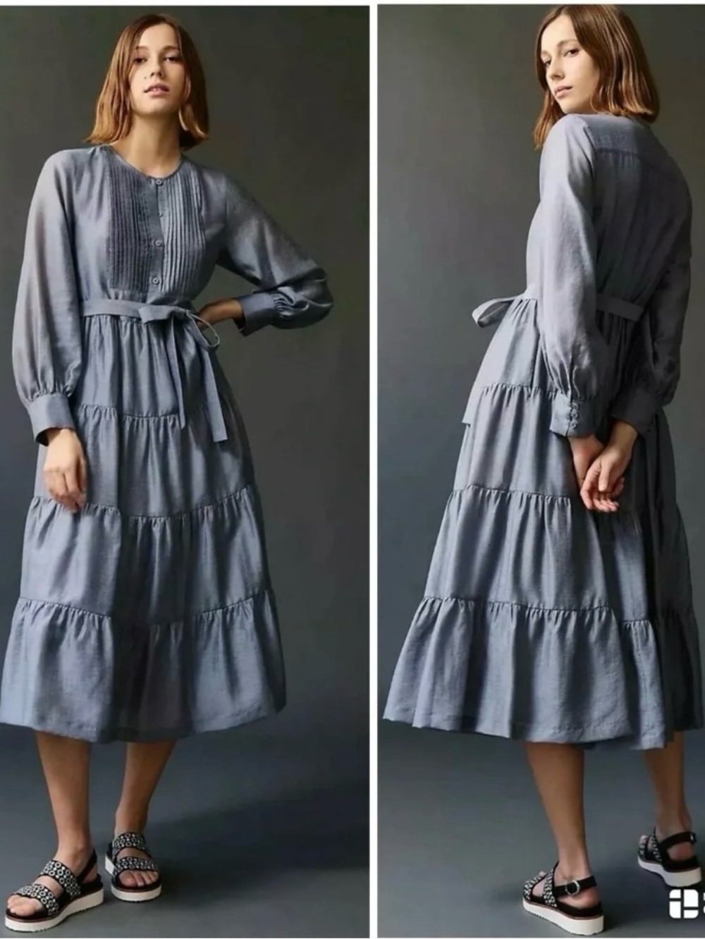 Anthropology Agosta Tiered Maxi Dress Color Slate/ Hijab, Modest